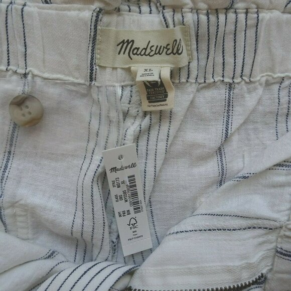 New Madewell Women's Paperbag Shorts Linen Cotton Stripes  High Rise Fashion  XL - Picture 7 of 12